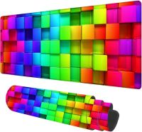 【lz】☌☑✴  Grande Mouse Pad Colorido Rendering Cubes Grande XL Desk Mat Estendido Impermeável Mouse Mat com Bordas Costuradas 315X11.8 Polegada