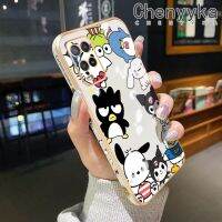 Chenyyka เคสสำหรับ OPPO A54 4G A74 5G A55 4G เคส Sanrio Family Edge ดีไซน์ใหม่สี่เหลี่ยมเคสมือถือลายเคลือบแบบบางกล้องฝาปิดเลนส์เต็มรูปแบบปกป้อง Softcase กันกระแทก