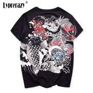 Lyprerazy Japanese Harajuku Ukiyoe Vintage Embroidery T Shirt Men s Carp