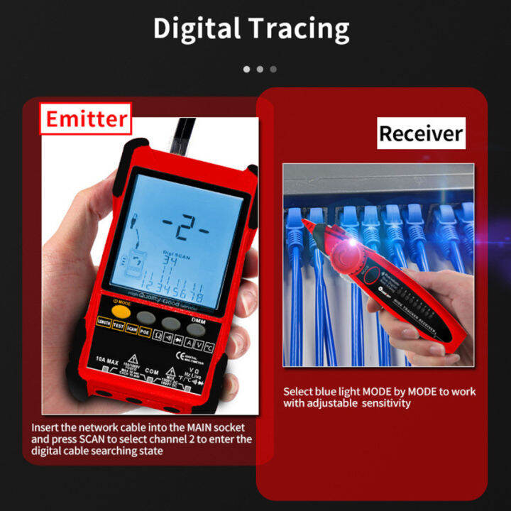 เครื่องทดสอบแบบมีสายจอแสดงผล-lcd-แบบ-et616การทดสอบ-poe-การค้นหาแบบดิจิตอลอนาล็อกสายเคเบิลสายเคเบิลเครือข่ายปรับความไว