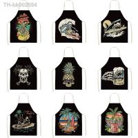 ☢✇ Punk Skull Printing Women Kitchen Aprons Waterproof Cooking oil-proof Cotton Linen Antifouling Chef Apron Cleaning 55x68cm