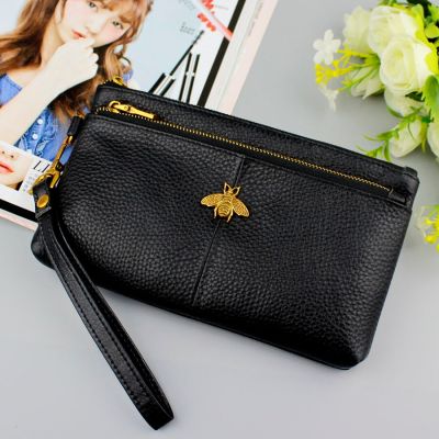 【JH】Genuine Leather Women Wallets Fashion bee Zippers Purse Long Coin Purse Luxury Brand Female Clutch Ladies Real Leather Wallets