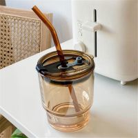 【CW】400ml Glass Coffee Mugs Drinking Straw Water Bottles Portable Milk Water Cups With Lid Anti Slip Cover Outdoor Travel Couple Cup