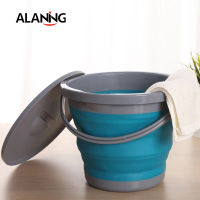 Folding Bucket with Lid Portable Round Outdoor Bucket Outdoor Fishing Camping Buckets Clothes Car Wash Silicone Storage Barrels