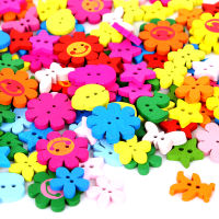 100Pcs DIY ปุ่มผสมรูปร่างไม้กระดุมแบบลายปักเย็บ2หลุมไม้ปุ่มเสื้อผ้า Scrapbooking ตกแต่งสีสุ่ม