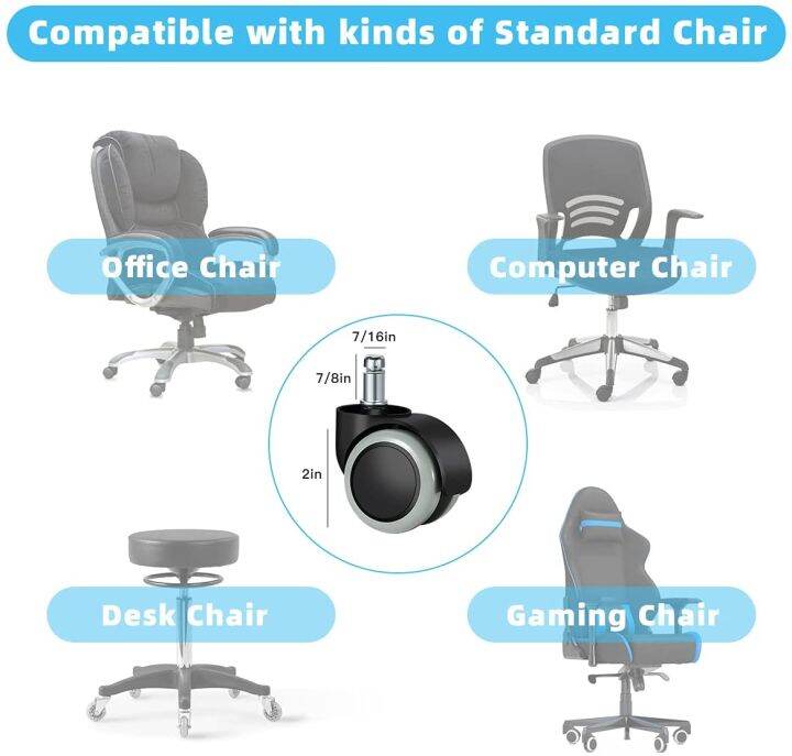การเปลี่ยนล้ออุปกรณ์เก้าอี้สำนักงาน-ชุด5ชิ้น-สำหรับพื้นไม้เนื้อแข็งและพรม-ล้อรองรับได้ถึง1000bls-งานหนัก-สำนักงาน