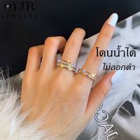 gzhuomengdachengzaishengziy OYJR แหวนเพชรไม่ลอก แหวนเพชรสองแถว แหวนสแตนเลสแท้ แหวนเพชรแถวคู่สำหรับผู้หญิง
