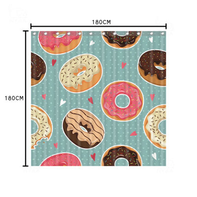 Girl Pink Donuts 3d Lovely Food Shower Curtain And Mat Set, Colorful Cupcakes Waterproof Fabric Bathroom Curtain