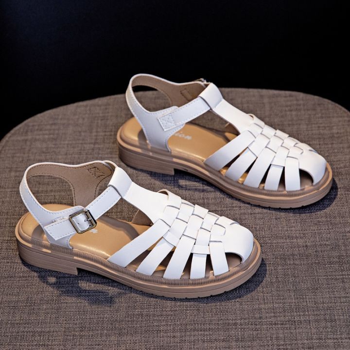 หนังแกะโรมันรองเท้ากรงหมูผู้หญิง-23-ฤดูใบไม้ผลิและฤดูร้อนใหม่ทอกลวงแบน-btou-รองเท้าแตะผู้หญิงด้านล่างหนา-a712