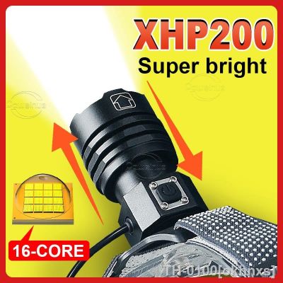 ❈ XHP200LED novo farol poderoso 18650 USB recarregável de controle indução IPX6 super zoom lâmpada cabeça pesca