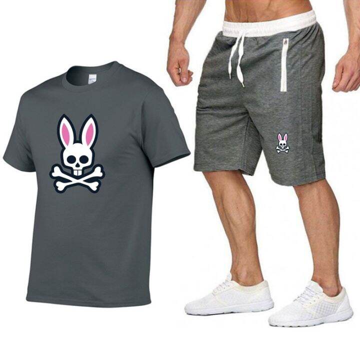 outdoor-sports-jogging-short-sleeved-suit-ghost-rabbit-print-cotton-mens-t-shirt-shorts-summer-casual-suit-women-t-shirt