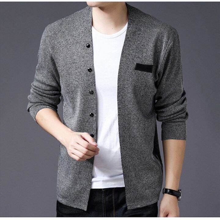 fashion-solid-color-single-breasted-slim-cardigan-men-casual-v-neck-sweater-men