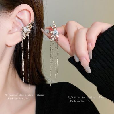 [COD] Irregular diamond-studded geometric lava tassel ear clip fashion temperament no hole bone personality earrings wholesale women