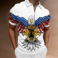 2023 MenS Fashion Leisure Trend Polo Shirt Harajuku Street Clothing Animal Cute Eagle Print Zipper Loose MenS Clothing