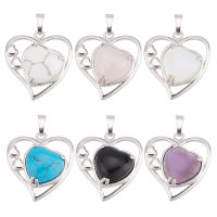 1Box Heart Gemstone Charms 6 Style Crystal Natural Synthetic Stone Pendants Rose Quartz Amethyst Charms for Necklace Bracelet Jewellery Making Valentine Mothers Day Christmas