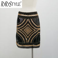 RYRYSTYLE กระโปรงสั้นชุดชั้นใน Wrapped Hip เลื่อมบางสำหรับผู้หญิงเข้ารูปพอดีกระโปรงประดับลูกปัดลายเรขาคณิตแบบใหม่