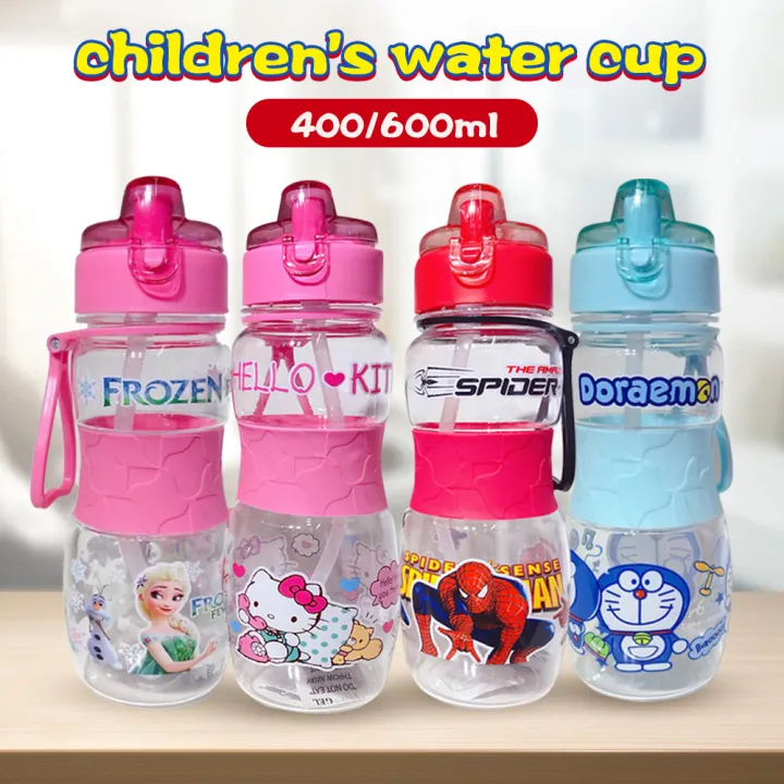 600ml Cartoon Water Bottle Kids With Straw And Handle Baby Water Bottle ...