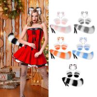 Cat Foxes Wolf Ears Cosplay Wolf Ears Costume Halloween Christmas Party Costume Accessories Set 3 Piece Simulated Tail Wolf Halloween Costume For Women Kids vividly