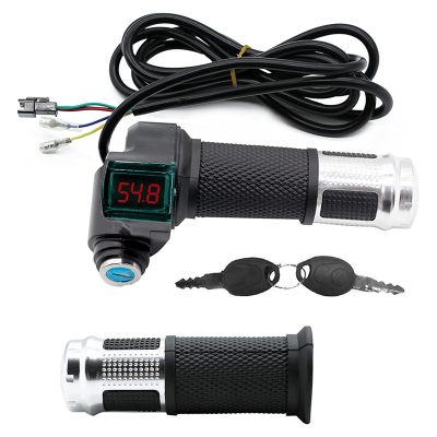 1Pair Electric Bicycle Throttle Grip with LCD Battery Voltage Display Key Knock, Universal Electric Bike Throttle Grip