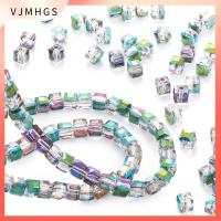 VJMHGS 98 PCS ก้อนลูกบาศก์ ลูกปัดคริสตัลทรงลูกบาศก์ สี่เหลี่ยมสี่เหลี่ยม กระจกสำหรับผู้หญิง ลูกปัดควอตซ์ทรงหลวม อุปกรณ์ทำเครื่องประดับงานฝีมือแบบทำมือ 6mm ครับ ลูกปัดหลวมๆ สร้อยคอสำหรับผู้หญิง