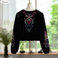 Recool แจ็กเก็ตผ้ากำมะหยี่คอวีเปิดเสื้อโค้ทตัวนอกสำหรับผู้หญิง,เสื้อคลุมเข้ารูปพอดีลายดอกไม้สำหรับชุดทำงานทุกวัน