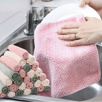 5PCS/Set Household Kitchen Towel Absorbent Thicker Double-layer Microfiber Kitchen Dishwashing Cloth cleaning cloth beige#pink Dish Cloth  Towels