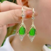 Green Opal Stone Earrings 2022 New Fashion Korean Net Red Temperament Earrings with Diamond Drops Earrings Show Thin Face 325D 325D 2JEC 2JEC