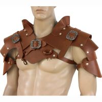 Medieval Steampunk Roman Gladiator Warrior PU Leather Shoulder Armor Pauldrons Viking Knight Samurai Cosplay Costume Props Men