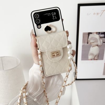 HOCE เคสโทรศัพท์หนังนิ่มมีกระเป๋าเงินรูปหัวใจสำหรับ Samsung Z เคสเชือกยาวแบบ3พับ4คาดลำตัวสำหรับ Zflip3 Zflip4เคสกันกระแทก