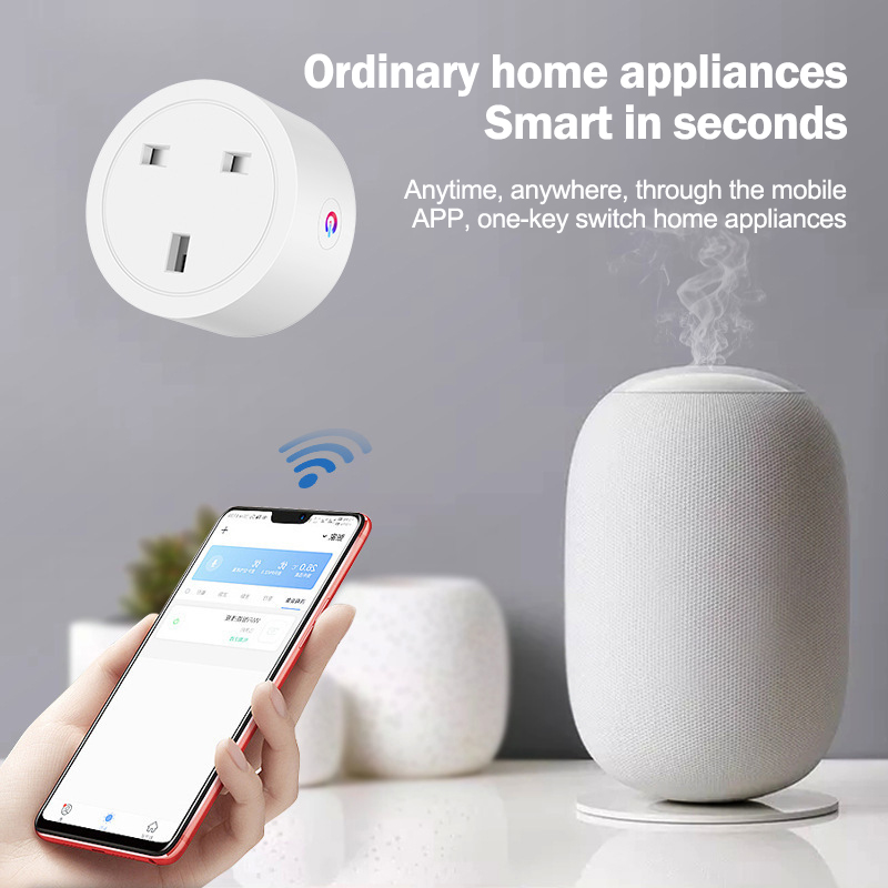 16/20A WIFI Smart Plug Tuya WiFi Smart Socket with Power Adapter Mobile Phone Remote Timer Switch Voice Control Smart Life APP Support Google Home/Alexa with UK Plug Smart Socket