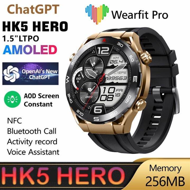 New HK4 Hero Smart Watch AMOLED 1.5 Inch Ltpo 2.5D Amplitude Mens NFC  Wireless Charging