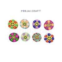 ลูกปัดหน้ายิ้มลายดอกไม้ Polymer smiley flower beads 9mm