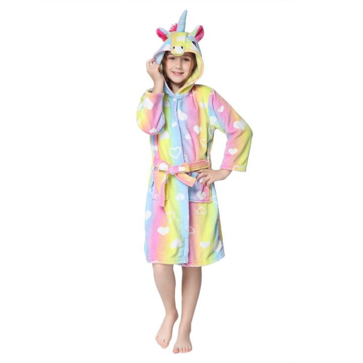 xiaoli-clothing-เด็กชุดนอนชุดนอน-homewear-สำหรับเด็กเสื้อคลุมอาบน้ำฤดูหนาว-flannel-soft-kigurumi-rainbow-unicorn-ชุดนอนเสื้อคลุมอาบน้ำ