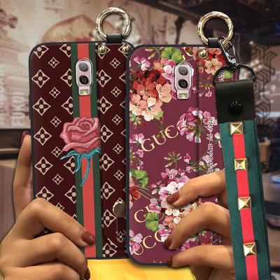 Durable TPU Phone Case For Samsung Galaxy J7 Plus/C8/J7+ cute Lanyard Plaid texture waterproof New Shockproof Wristband