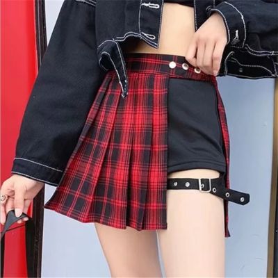 【CC】 All Match Short Skirt Fashion Tartan Pleated Skirts Streatwear Side Womens
