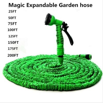 25-200FTGarden Hose Magic Water Hose Watering Hose Reel Flexible Expandable Reels Hose For Watering Connector Blue Green