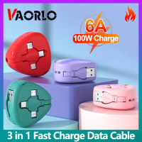 VAORLO 3 In 1สายชาร์จเร็ว7สีสายส่งข้อมูลสามเหลี่ยมแบบพกพาสามารถใส่ได้กับ iPhone สำหรับสายที่ชาร์จสำหรับเดินทางสำหรับ Huawei Xiaomi