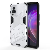 สำหรับ Vivo V21 Punk Armor 2ใน1ชิ้น + เคสกันกระแทก TPU พร้อมที่วางที่มองไม่เห็น (สีดำ)