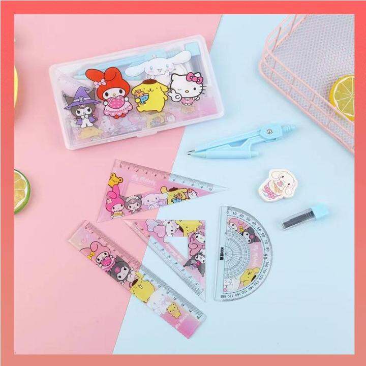 7Pcs/Set Kawaii Sanrio Hello Kitty My Melody Kuromi Anime Figure Ruler