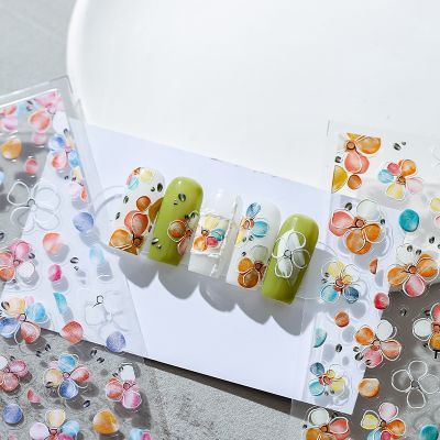 [COD] New technology ferrite three-dimensional thin and tough embossed manicure stickers transparent nail ornaments TS1486 plain hand wash flowers