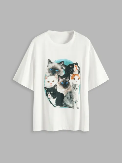 Cider Cat Union Tshirt เสื้อยืดแขนสั้นผู้หญิง ลายแมว คอกลม เสื้อแฟชั่น