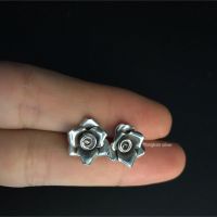 ตุ้มหูเงินดอกกุหลาบ earrings handmade in silver 99.9% , Retro style  Chiang Mai