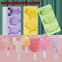 Cartoon Monster Dinosaur Ice Cream Silicone Mold With Lid Sticks Bunny Bear DIY Popsicle Mould Ice Cube Tray Mold Kitchen Tools