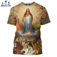 2023 NewMamba Top 3D พิมพ์ Christianity Jesus Biological แม่ Virgin Mary ผู้หญิง T เสื้อ Ascend To Heaven ภาพวาดสีน้ำมันตลกผู้ชาย Tshirt