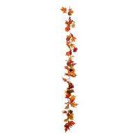 Fall Maple Leaf Garland, Artificial Berries Sunflower Pine Cones Pumpkin for Wedding Party Dinner Fireplace Door Decor