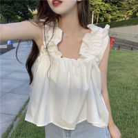 Sweet Ruffled Doll Shirt Camisole Womens Summer Design Sense Niche Cute Outdoor Sleeveless Short Top