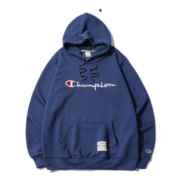 champion-เสื้อกันหนาวมีฮู้ดปักลายโลโก้ตัวอักษรแฟชั่นสําหรับผู้ชายและผู้หญิง