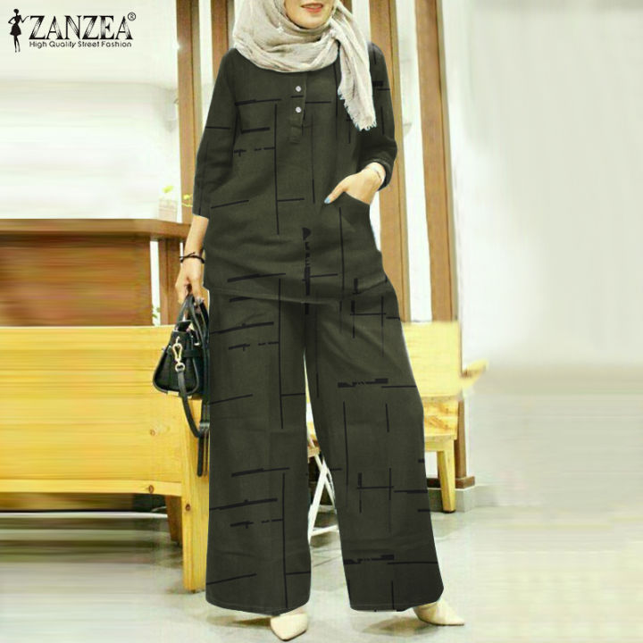 momonaco-zanzea-muslimah-womens-muslim-islamic-outfit-3-4-sleeve-t-shirt-long-pants-retro-print-suit-set-50
