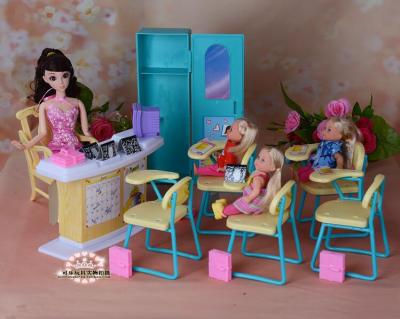 โต๊ะเรียน Barbie แบบดั้งเดิม,โต๊ะ Aksesori Perabot เจ้าหญิง1/2ตุ๊กตา Bjd 6ชุดของเล่นชั้นเรียนอนุบาล