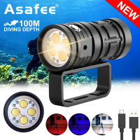 Asafee 18000LM D16 Super brightnest COB LED diving flashlight underwater photography auxiliary light built-in battery multi-gear red blue light switch underwater 100M diving